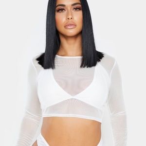 Pretty Little ThinSHAPE WHITE MESH LONG SLEEVE TOP
